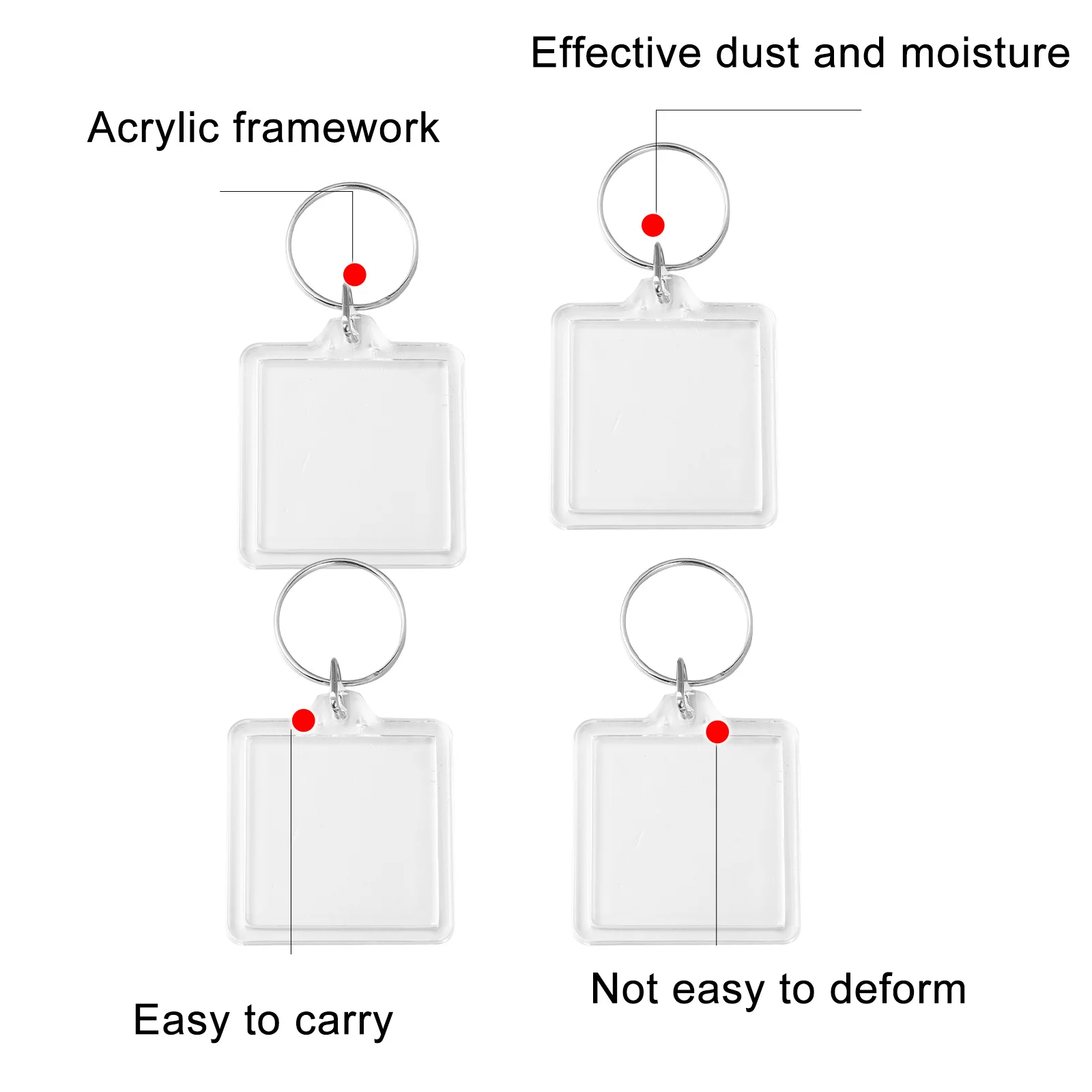 

30 pcs Photo Frame Keychains Transparent Acrylic Square Key Adornments Diy Accessories For Handbag Backpack Luggage Car Keys