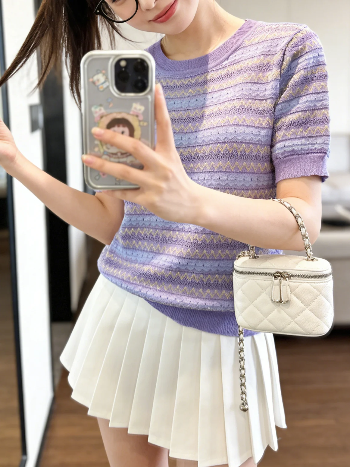 Hollow out Color Block Stripe Super Beautiful T Shirt Shoulder Length Short Sleeve New Style Spring Summer Women Knitted roun...