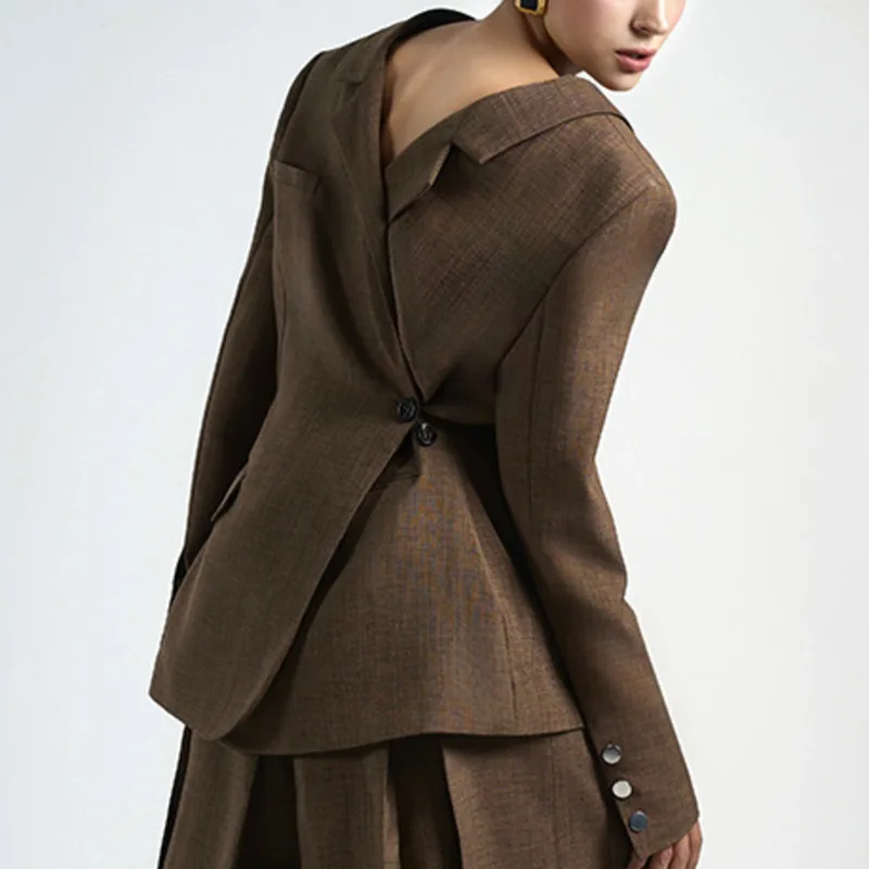 HKSH Blazer Voor Vrouwen Herfst Nieuwe Contrast Kleur Asymmetrisch Ontwerp Slim Fit Elegant Temperament Kantoor Dame Trendy Jas HK10756