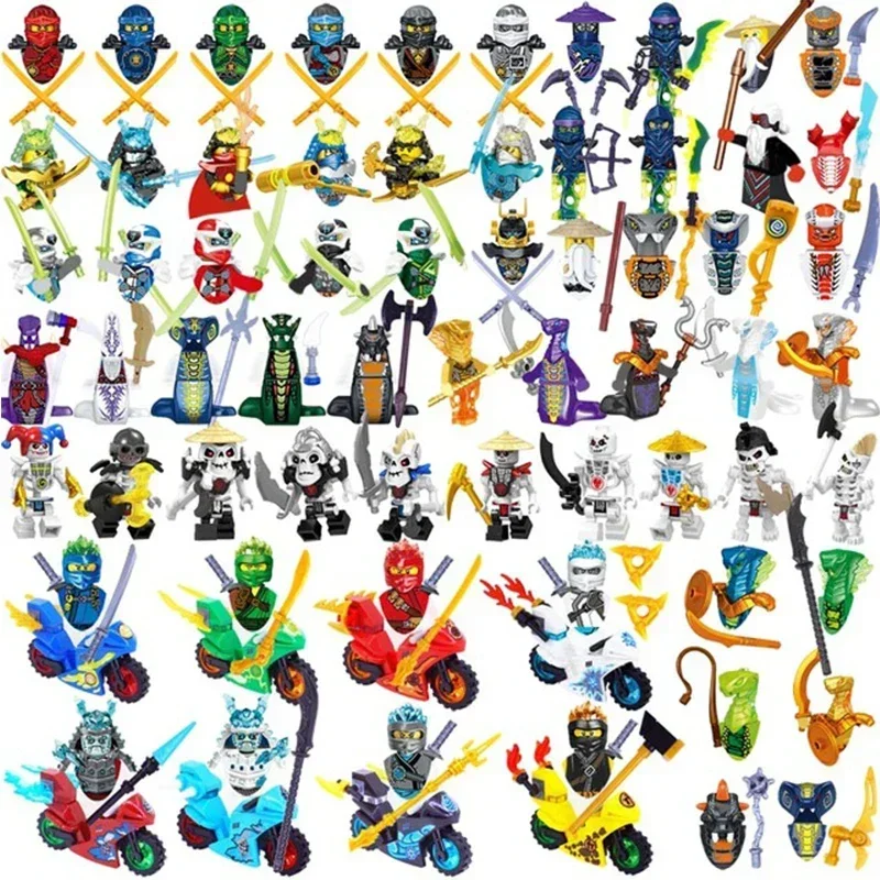 

Mini Ninja Motorcycle Action Figures Building Blocks Skeleton Soldiers Snakes Warrior Samurai Anime Movie Dolls Bricks Kids Toys