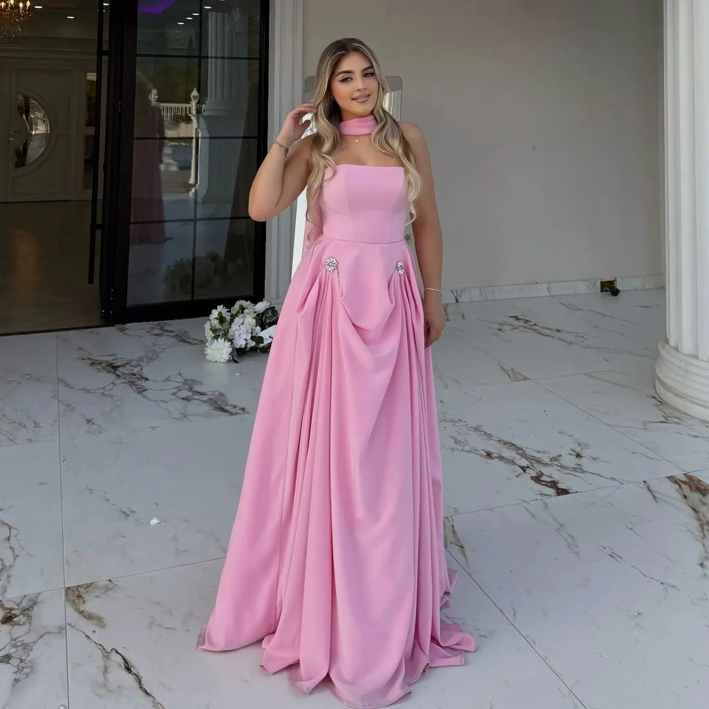 

Новое розовое вечернее платье русалки без бретелек со складками без рукавов Vestidos de Gala, женские длинные вечерние платья для выпускного вечера с бисером