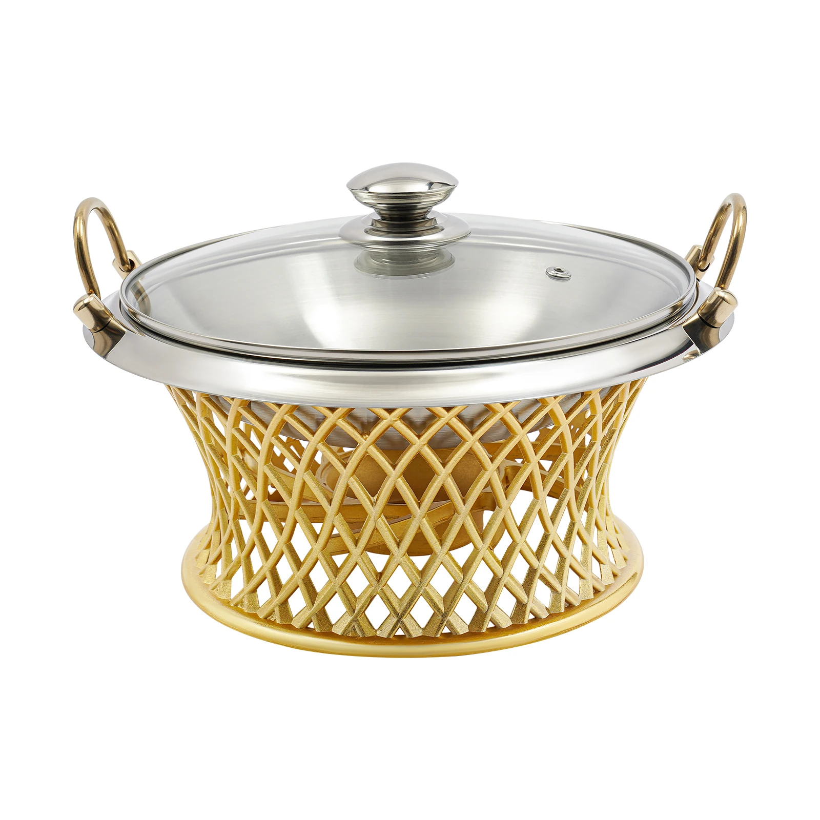 

Table Chafing Dish Buffet with Lid, Gold Round Food Warmers Buffet Server For Parties, Events, Wedding, Camping