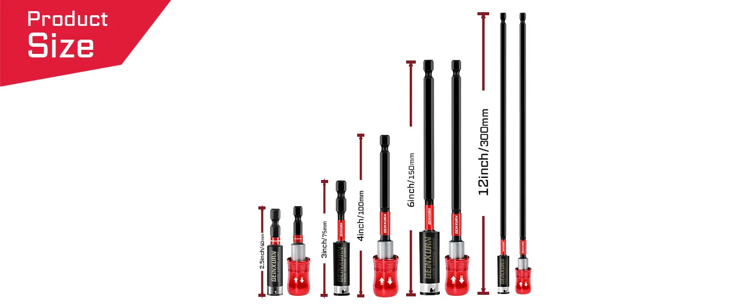 Geinxurn 3-teiliges Schraubendreher-Bit-Set, 2,4"/3"/6"/12" Doppelverriegelungs-Schlagbit-Halter-Set & 2,4"/4"/6" magnetischer Schlagbit-Halter mit Verriegelung – Detail 1