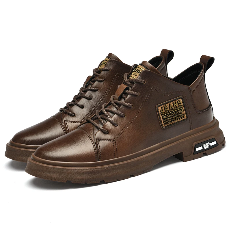 

GIOIO Men's leather work boots Breathable comfortable lace-up booster shoes 8CM booster sneakers for men