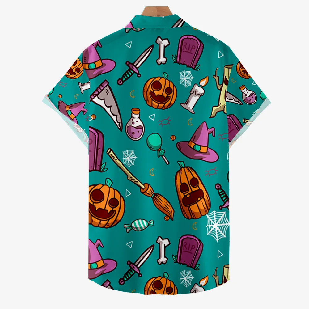 2024 Heren Zomer Casual Korte Mouwen Shirts Halloween Skull 3d Print Hiphop Shirts Plus Size