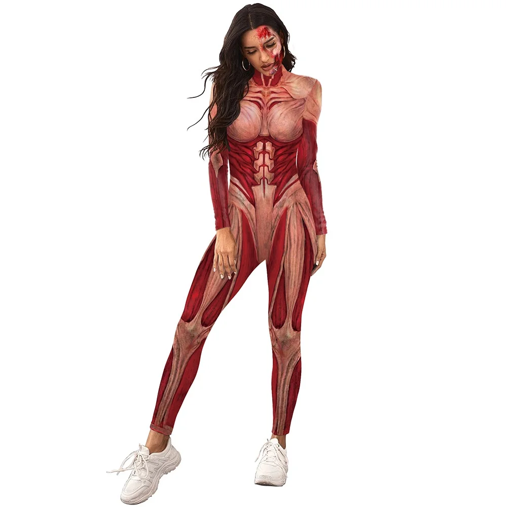 Costume de cosplay de squelette imprimé en 3D pour hommes et femmes, combinaison de corps humain, muscle, crâne, modules, Halloween