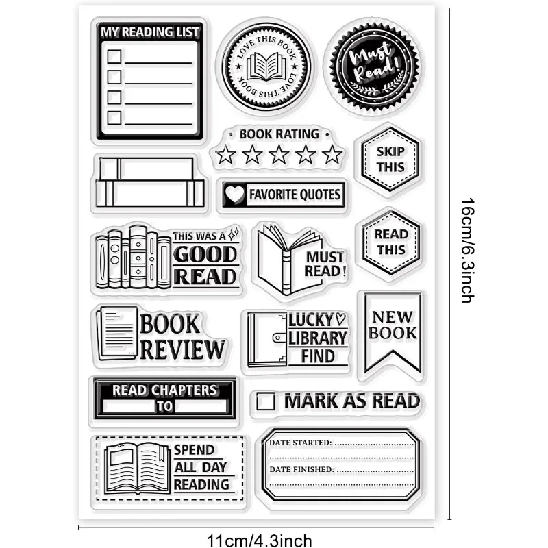 1pc Book Reading Label Clear Stamps Mini Art Label Silicone Clear Stamp Reading Seals for DIY Scrapbooking Journals Decorative