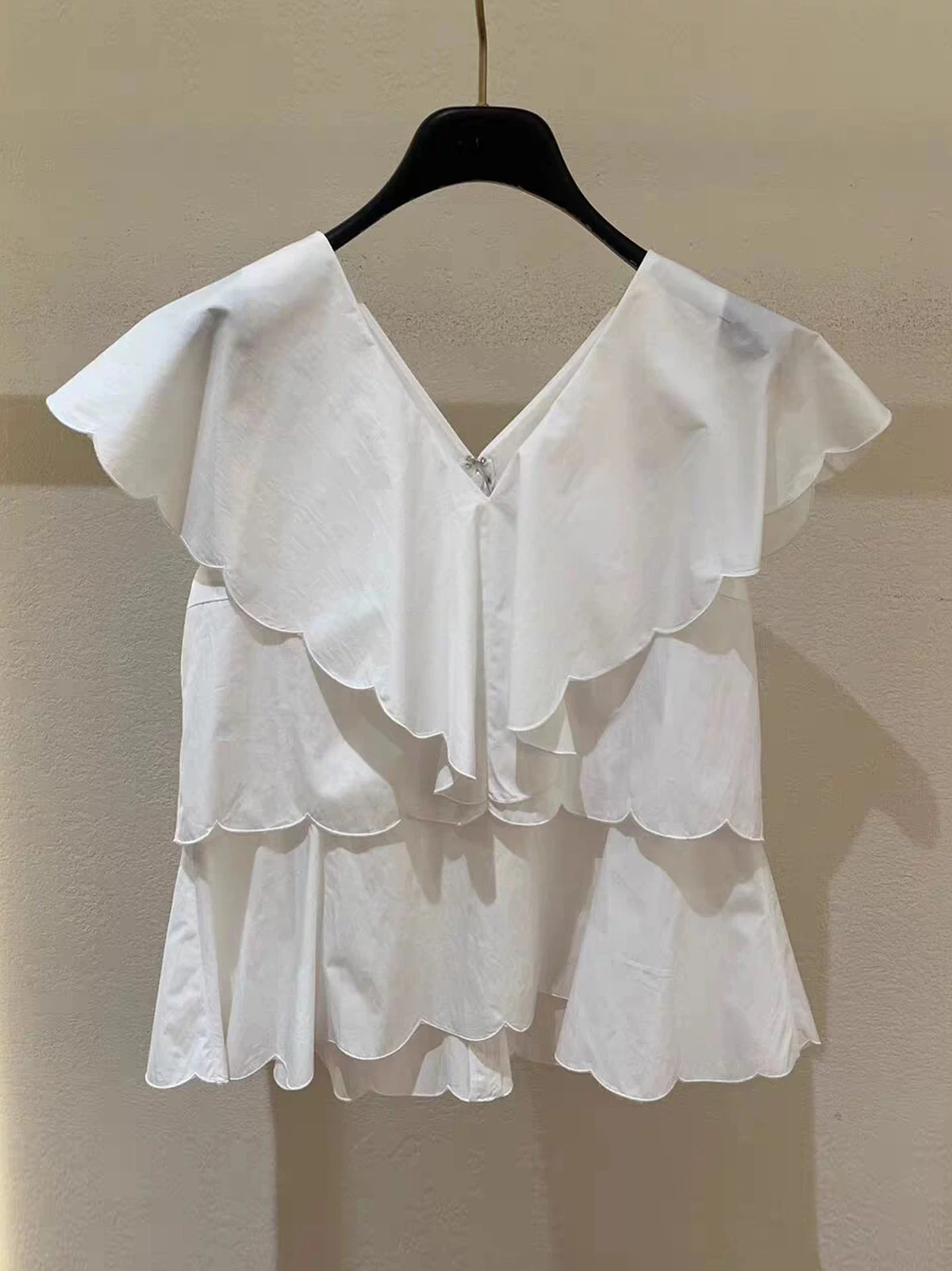 

Liren Summer New Sle White V-ne Casual irt Women's Loose Fit Bal Bell Sve Top Cotton Commute Faion