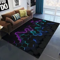 3D Geometric Carpet Neon Lights Rugs Hexagons Carpets for Home Play Gaming Room Decor Livingroom Bedroom Teens E-Sport Rug Mat 3