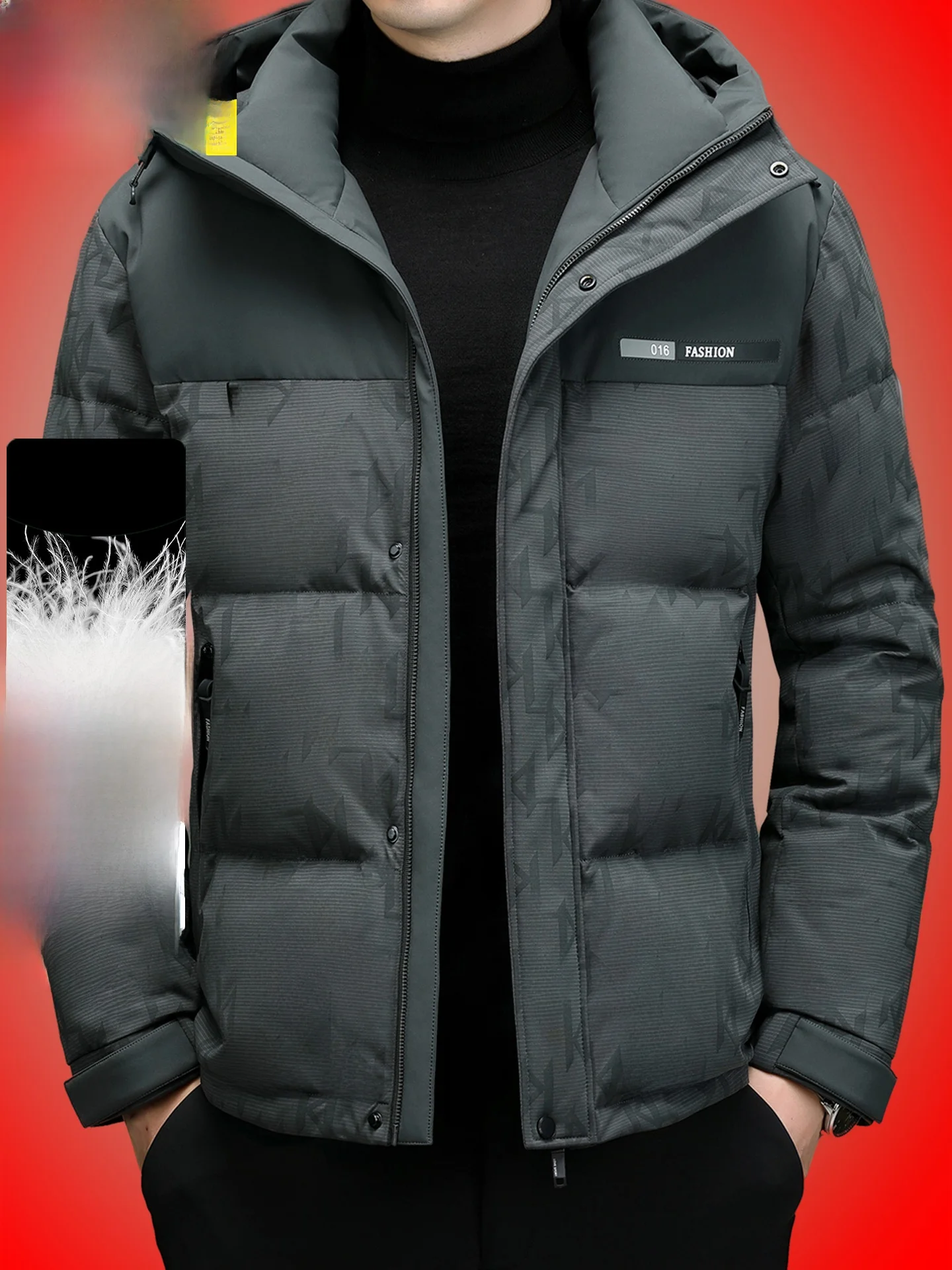 

Men's Winter Thiened Warmth down Jaet White Du Feather Hooded ort Bread Sle Coat Faionable Urban Sle Polyester ...