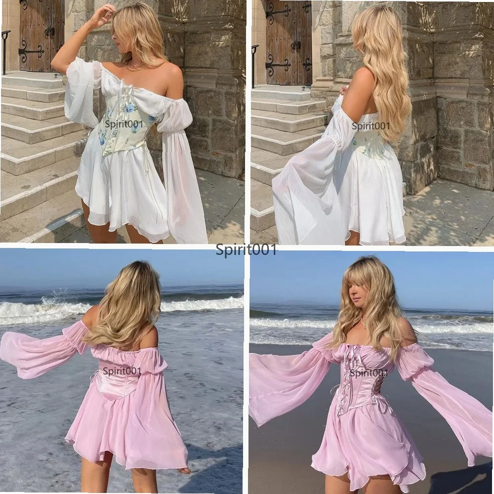 Vestido de Princesa de Hadas para Cosplay, Vestido de Fiesta Corto con Corsé Vintage y Mangas Abullonadas para Mujer
