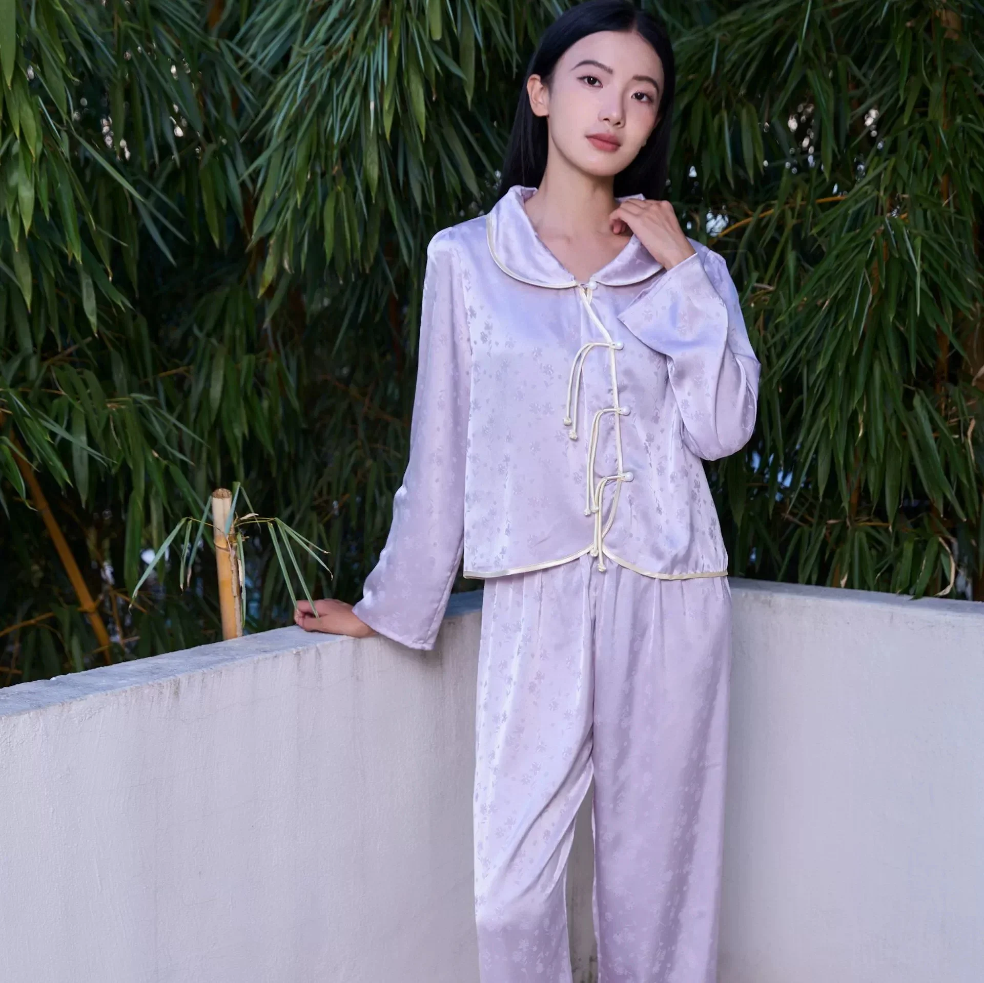 

2PCS Pjs Sleepwear Set Sexy Print Women Pajama Trouser Suits Spring New Ice Silk Rayon Night Wear Homewear Loose Loungewear