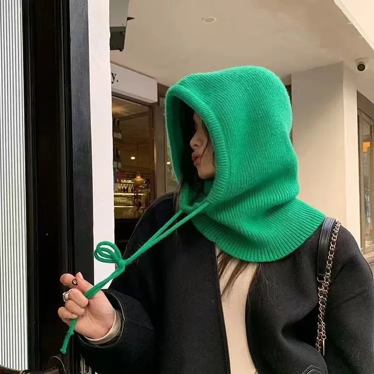 Chaud unisexe réglable extensible à capuche écharpe tricot chapeau coupe-vent cou couverture pour hommes femmes hiver bonnet avec bande élastique