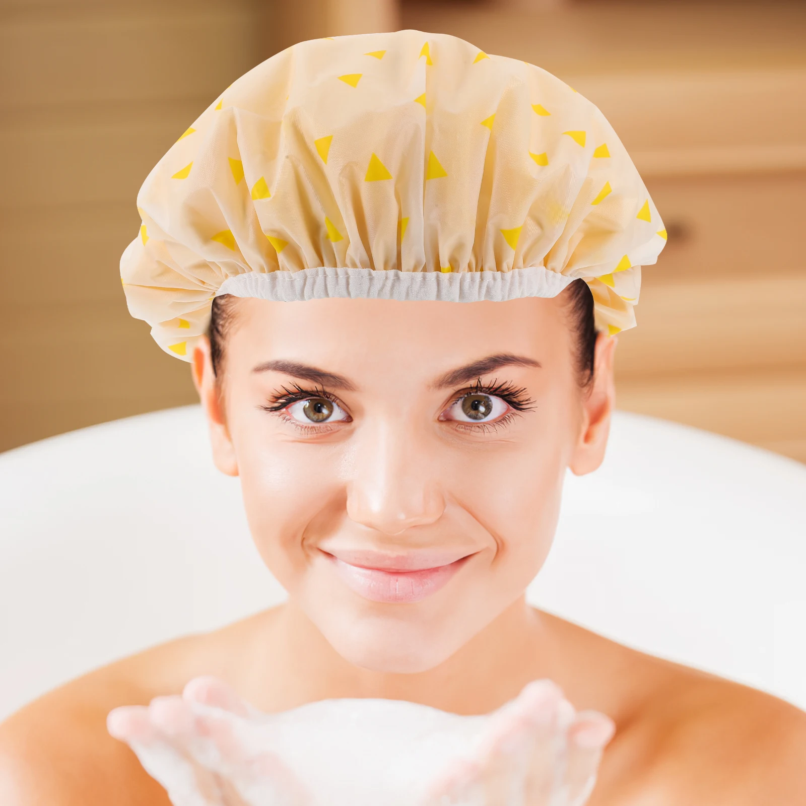 

Double Layer Waterproof Shower Cap Reusable Bath Hat Elastic for Big Curls Long Hair Durable Hair Bonnet Women Men