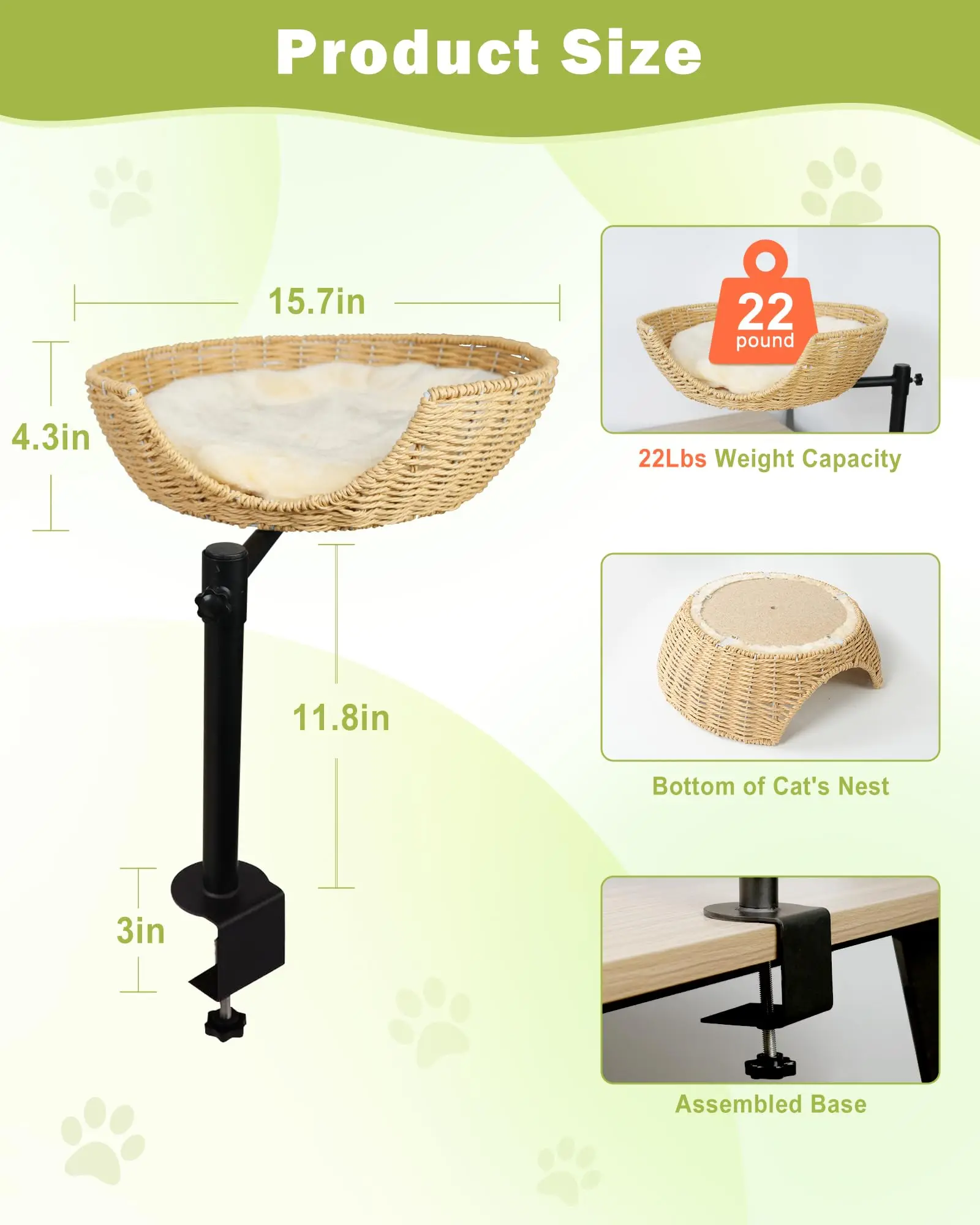 Nid rotatif de bureau pour chat, hauteur réglable, facile à installer, cadre d'escalade pour chat, bol intégré pour animaux de compagnie