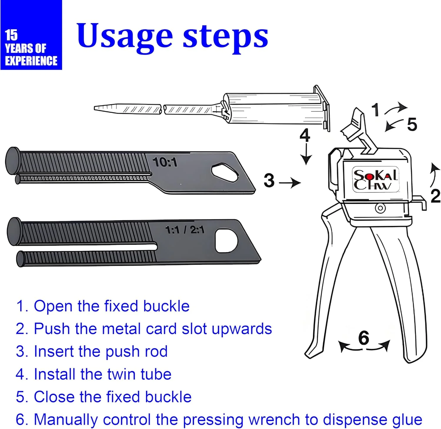 Mixing and dispensing gun, Epoxy glue gun, AB Impression Material Gun ratio 1:1 for 50ml,With 5 pcs mixing nozzle