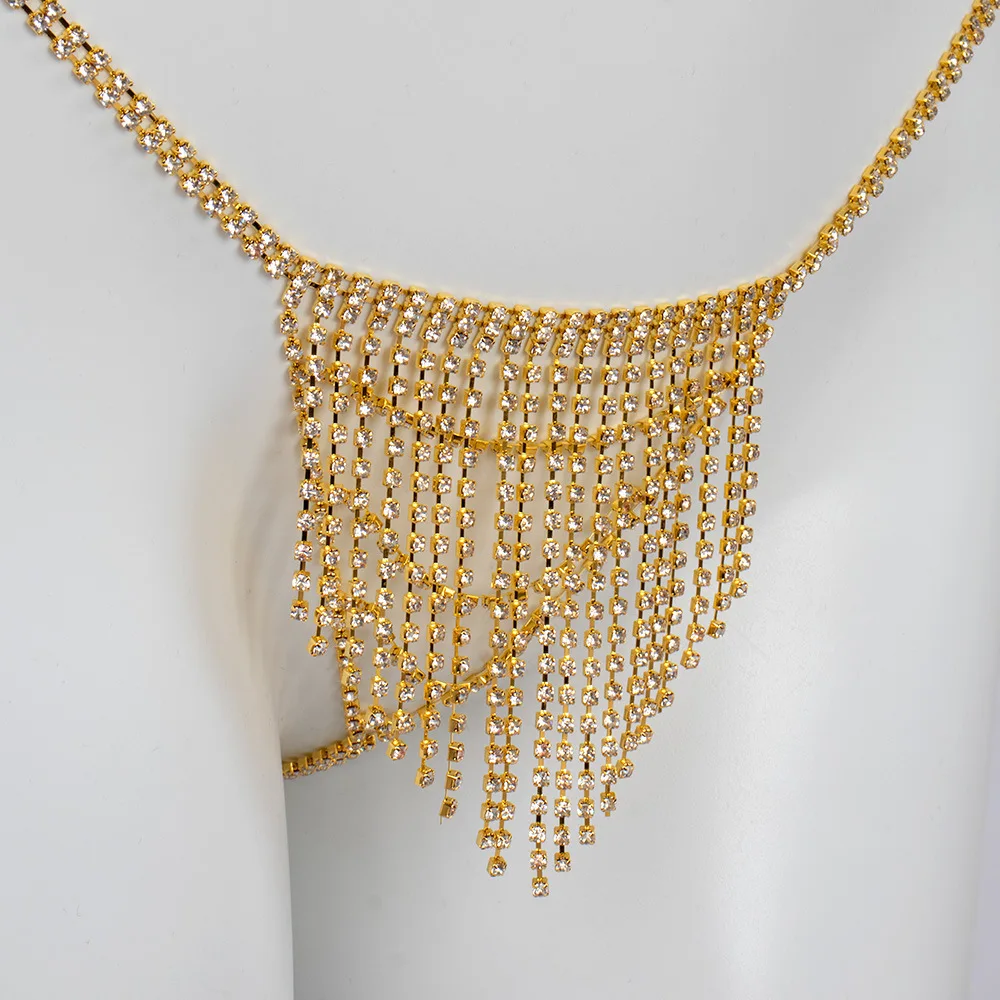 CUIER Vollbesetzte Strass-Kristall-Diamant-Fransen Sexy Taillenkette Tanga-Unterwäsche mit Ketten Nachtclub-Körperkette Accessoires – Detail 3