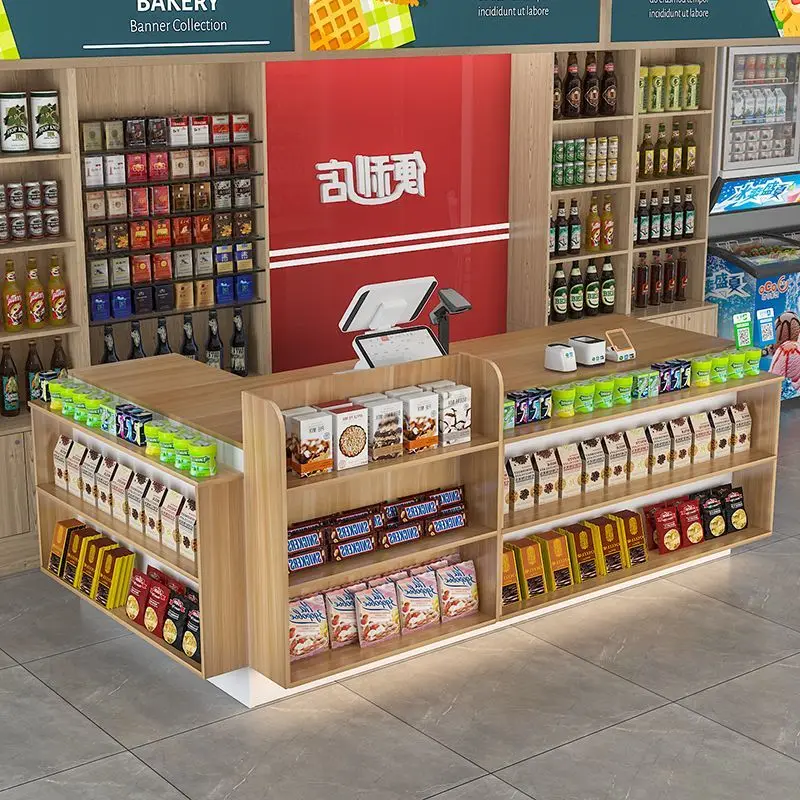 custom. [Atmosphere Lighting] Supermarket Cashier Counter Convenience Store Front Desk Multi-layer Storage Bar Counter Shop Stat