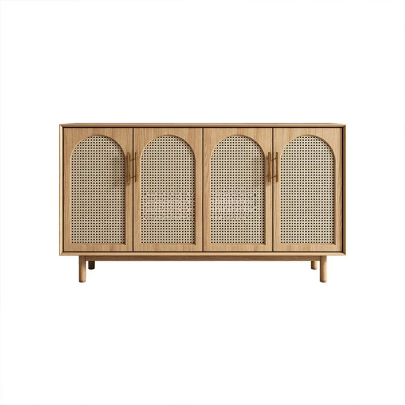 Il prodotto può essere personalizzato. credenza in rattan in legno massello per la casa, soggiorno, armadio a quattro ante moderno