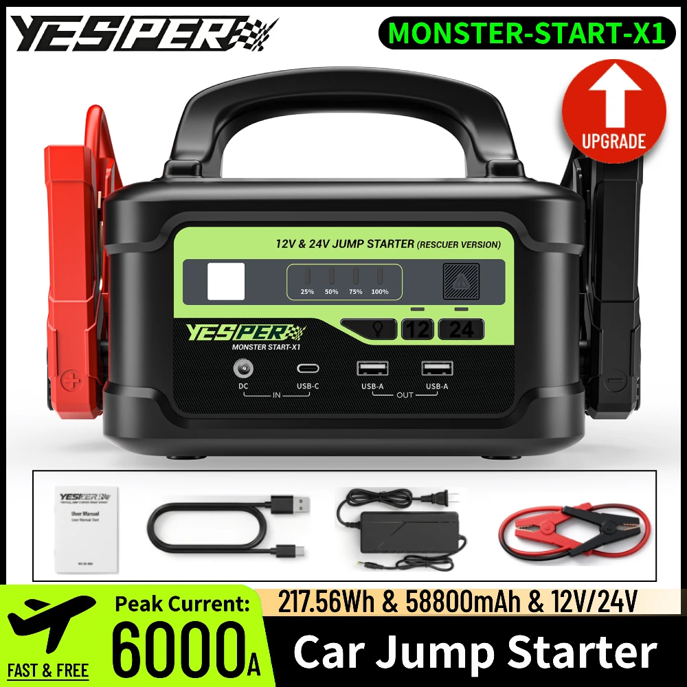 Power Banks - YESPER MONSTER X1 6000A Starthulp 58800mAh