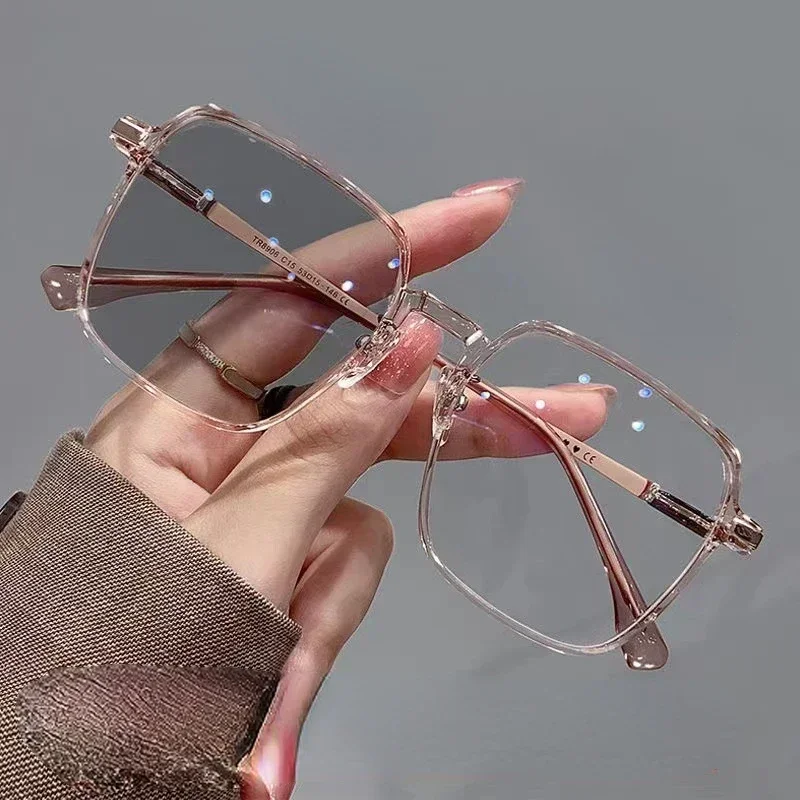 Photochromic Sun Glasses Anti Blue Light Glasses Large Frame Color Changing Decorative Glasses Women