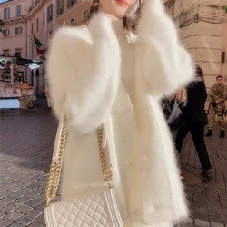 Autumn Winter Female Mink Fur Tops Korean Women Loose Fitting Cardigans Knitwear Coat 2024 Lady Fashion V-neck Cardigan Sweater