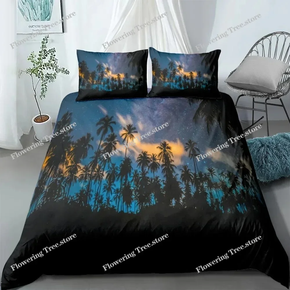 Summer Palm Trees Bedding Set King Queen Double Full Twin Single Size Duvet Cover Pillow Case Bed Linen Set