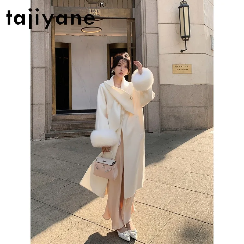 TAJIYANE 100% Pure Sheep Wool Coat Women Winter Coat Long Jackets Scarf Collar Coats for Women Clothing Elegant Пальто Женское
