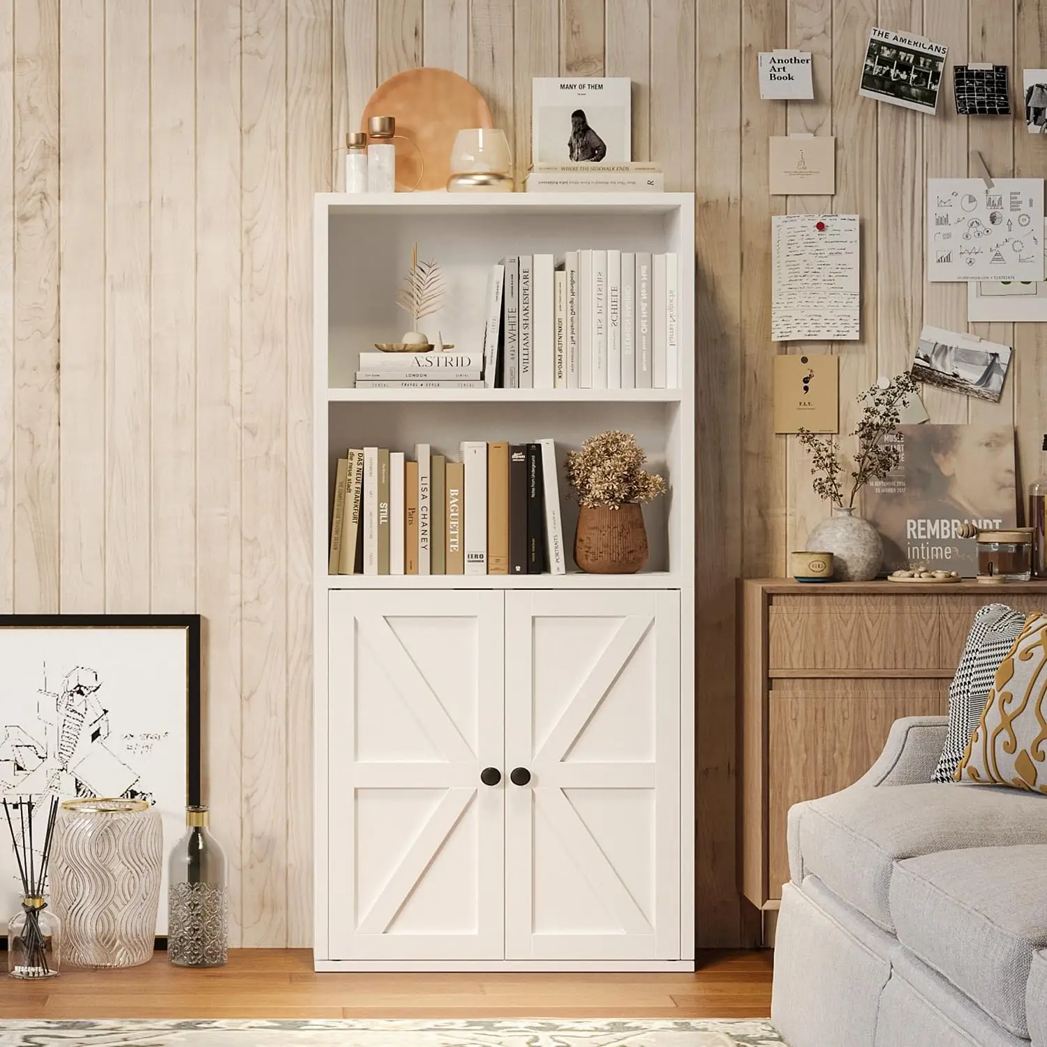 

Bookshelf Bookcase With Doors, 4 Tier Wooden Storage Shelves Organizer, Floor Standing Display Cabinet Shelves, Home Decor