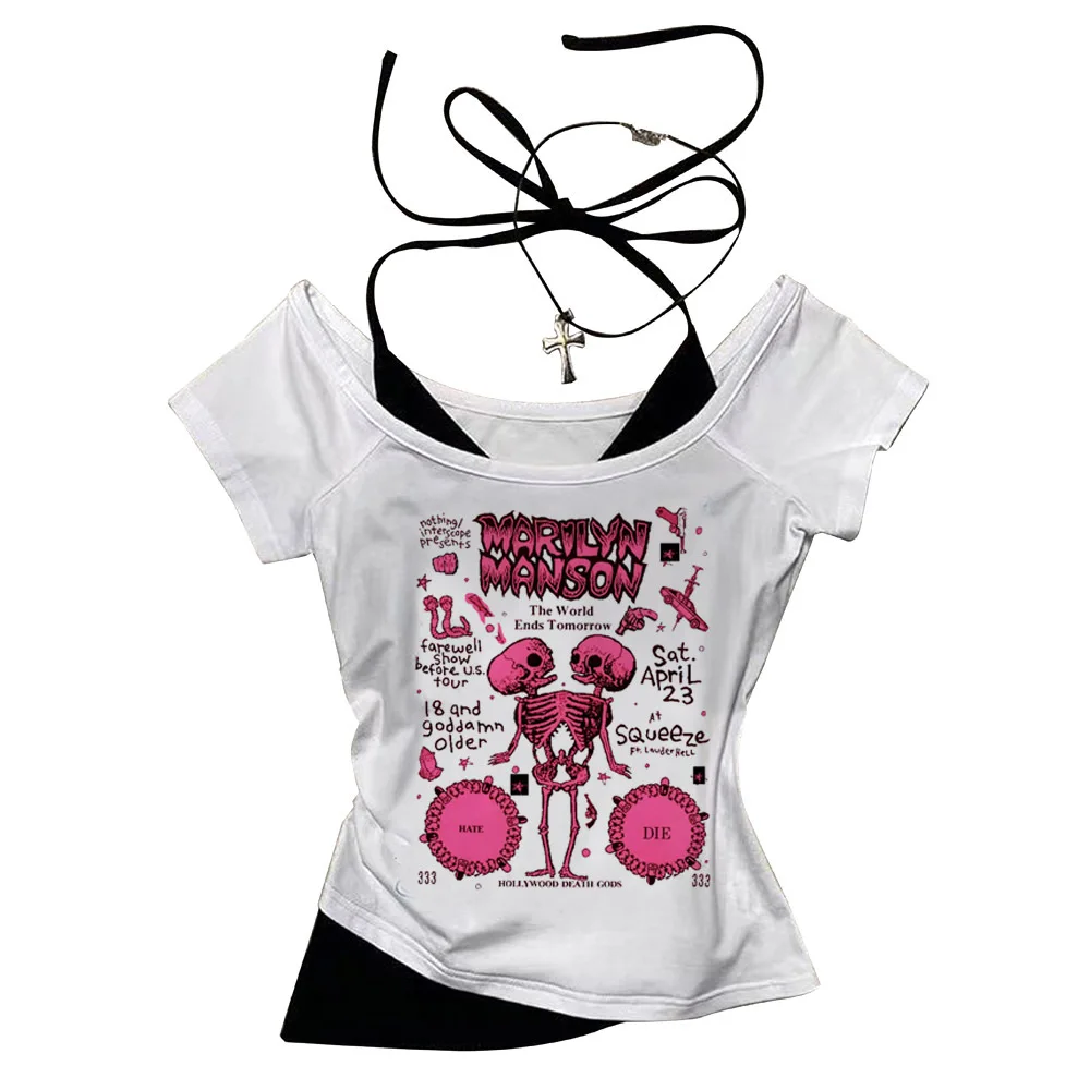 Marilyn Manson crop top Streetwear vintage  2000s babydoll cropped gothic  Grunge summer teens clothes