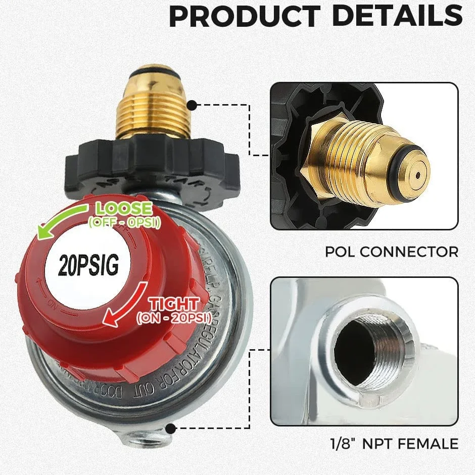 Adjustable 0-20PSI POL High Pressure Propane Regulator Valve Kit,1/4\