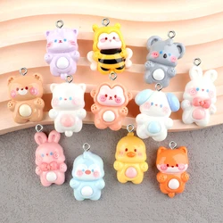 10Pcs Glossy Cartoon Rabbit Bear Monkey Koala Dog Charms Flatback Kawaii Animals Earrings Pendants for Jewelry Necklaces Making