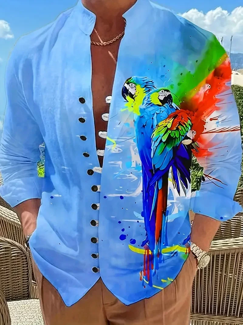 Men's Hawaiian Shirt 3D Plant Bird Famous Clan Totem Shirt Floral Print Hawaiian Shirt Beach Floral Simple Business Shirt Top