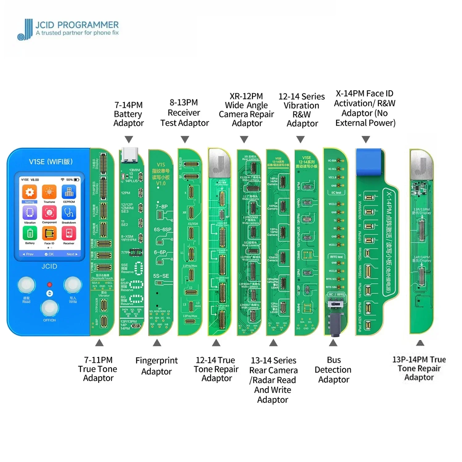 JCID JC V1s V1SE Programmer Ture Tone Repair for Phone 7 7P 8 8P X XR XS XSMAX 11 PM 12 13 14 15 Battery Fingerprint SN Reader