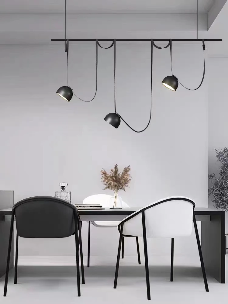 dimmable led chandelier for dining room textile belt iluminacao suspensao luminaria preto laranja 01