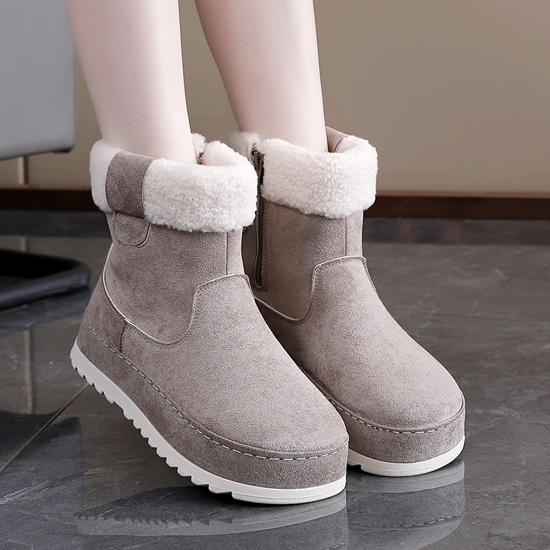 الشتاء المرأة أحذية الثلوج سميكة الدافئة سستة حذاء من الجلد موضة أفخم ذات حواف الجوارب الرجعية الجلد المدبوغ الصوف مبطن أحذية قطنية #2