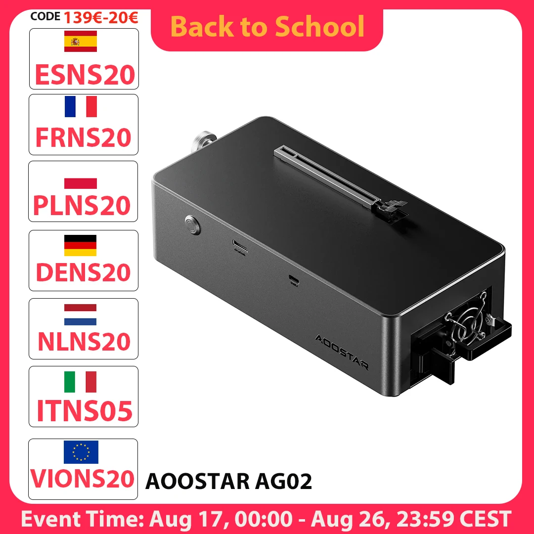 AOOSTAR AG02 EGPU-Dock mit Oculink- & USB4-Anschluss, 100W Rückwärtsladung, eingebautem 800W-Netzteil, unterstützt TGX-Schnittstelle Hot-Swap.