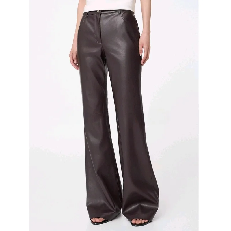 Autumn Faion Damen PU-Leder Bell Bot Lange Hosen Schlankmachende lässige Lederhose mit Bules Hot Girl Beinverlängerung