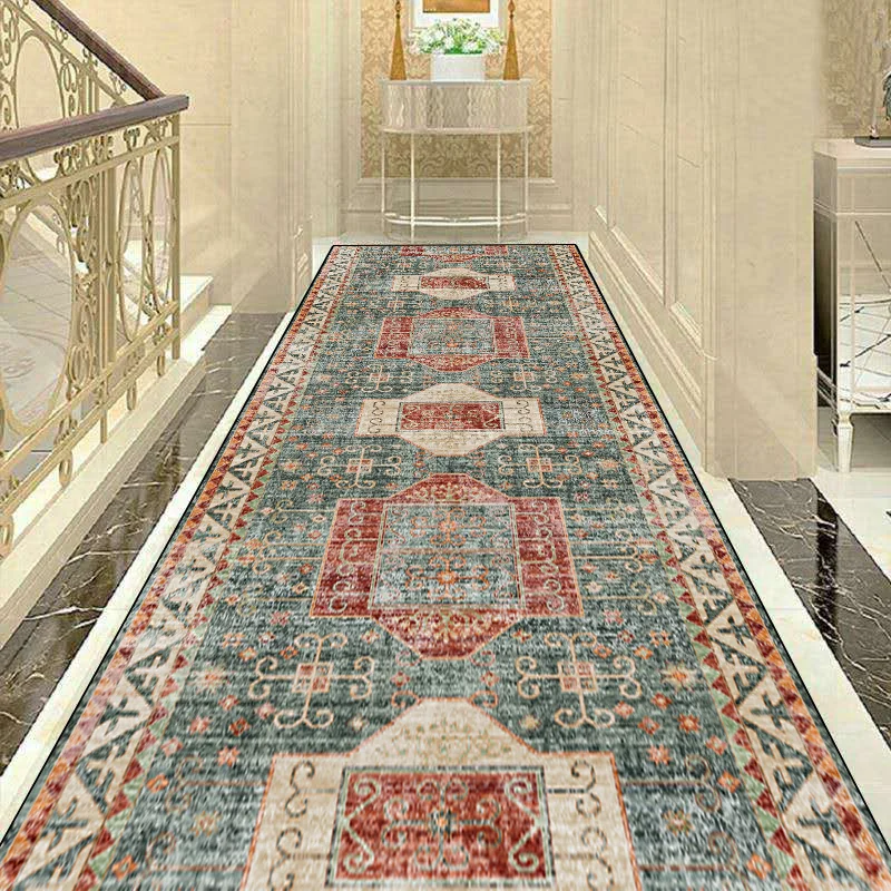 European Style Long Hallway Carpets Retro Decoration Runners Carpet Living Room Aisle Floor Mat Bedroom Bedside Corridor Rug