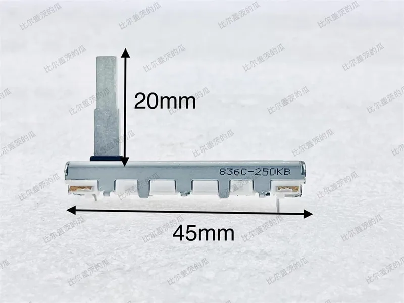 1pcs，Straight slip potentiometer，250KB，3 Pin，Total length 45mm，The shaft is 20 mm long