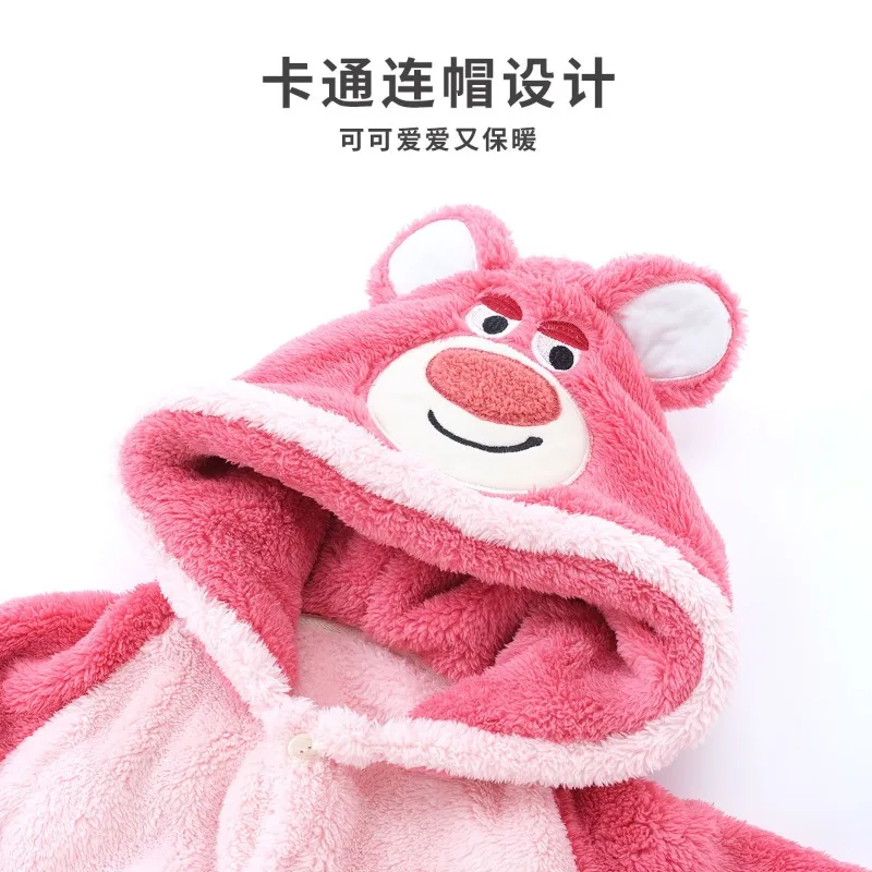 Kawaii anime Lotso Disney home wear creative children's autumn and winter cute plus velvet thickened casual bedroom robe set