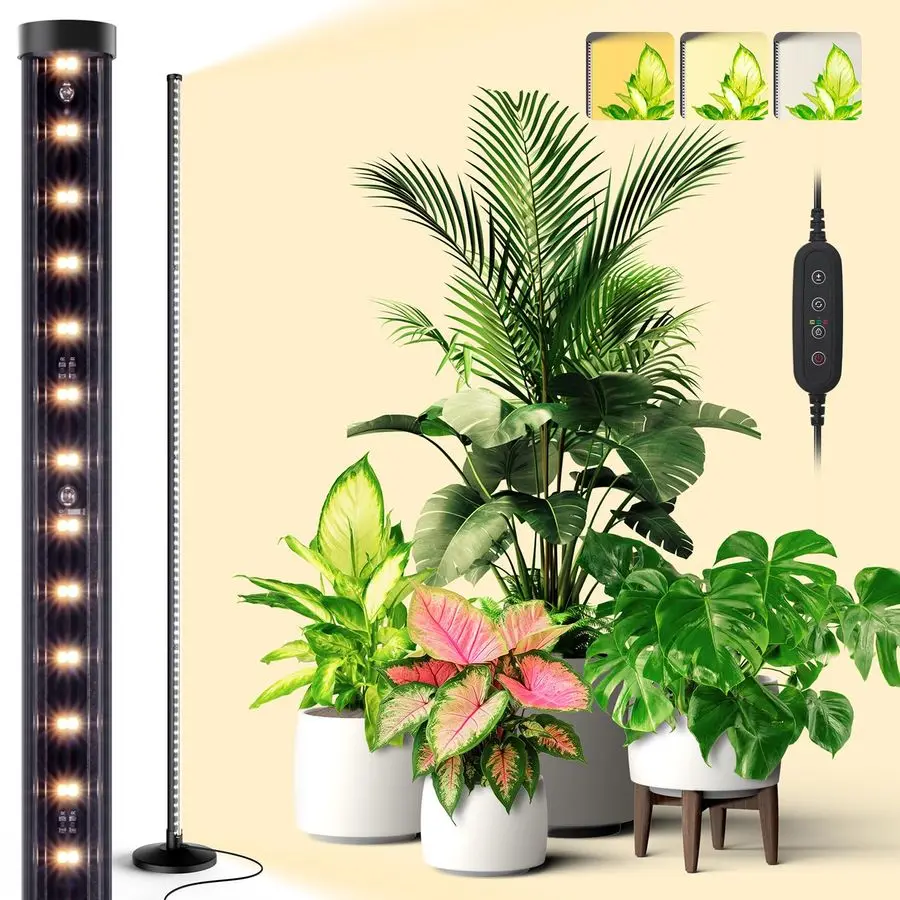

Standing Grow Light for Indoor Plants, Vertical Grow Light with 3 Light Modes, Wide Illumination and Dimmable, T10 Full Spectrum