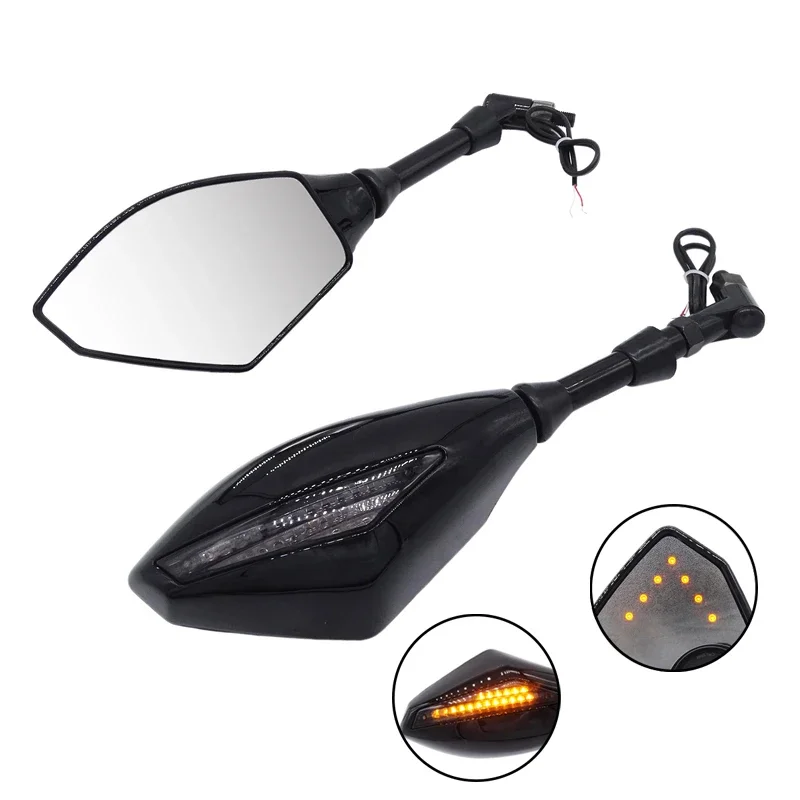 

Universal 2 Pcs Motorcycle Side Mirrors LED Turn Lights Turn Signal Indicator Rearview Mirror For Honda Suzuki Kawasaki