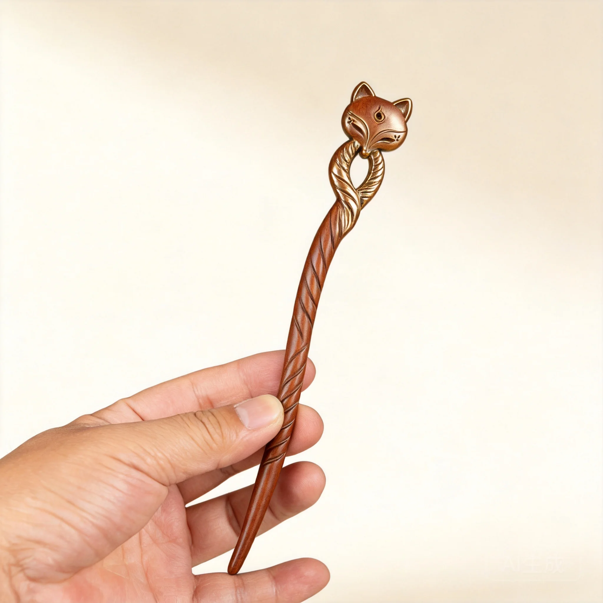 Horquilla de madera de jujube tallada con diseño de zorro, estilo chino, amuleto de la suerte, tradicional, de buena presagio, para mujer, Hanfu, cosplay