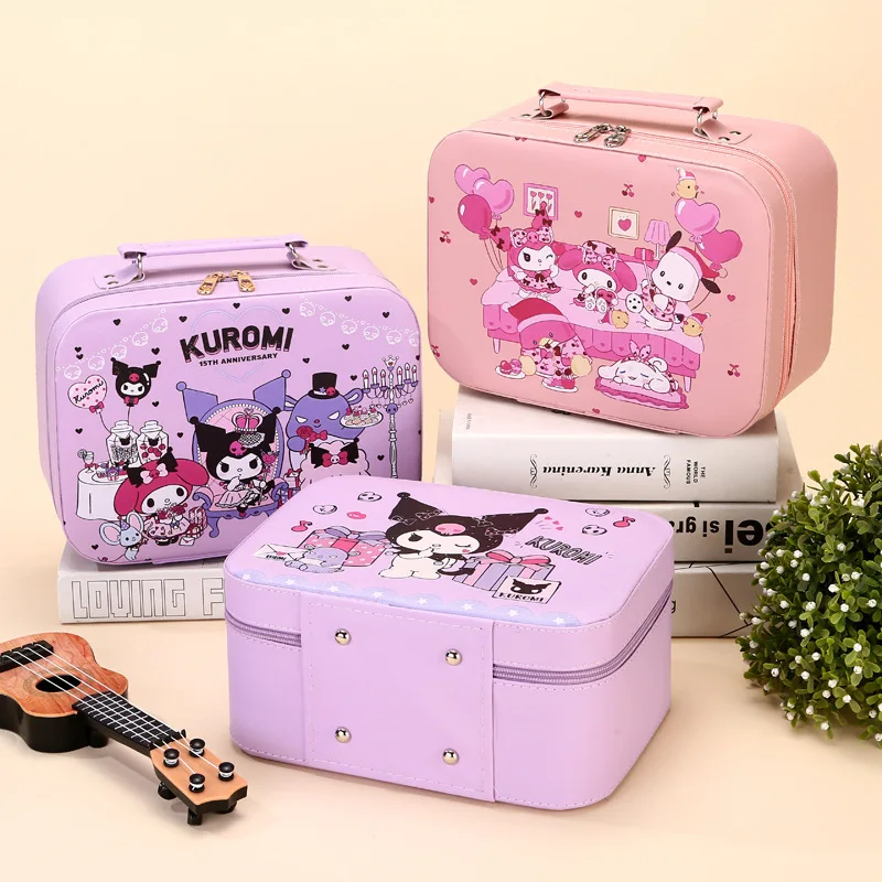 Sanrio Kuromi Cosmetic Bag Travel Storage Bags Leather Waterproof Toiletry Bag Portable Large Capacity Makeup Bag With Mirror