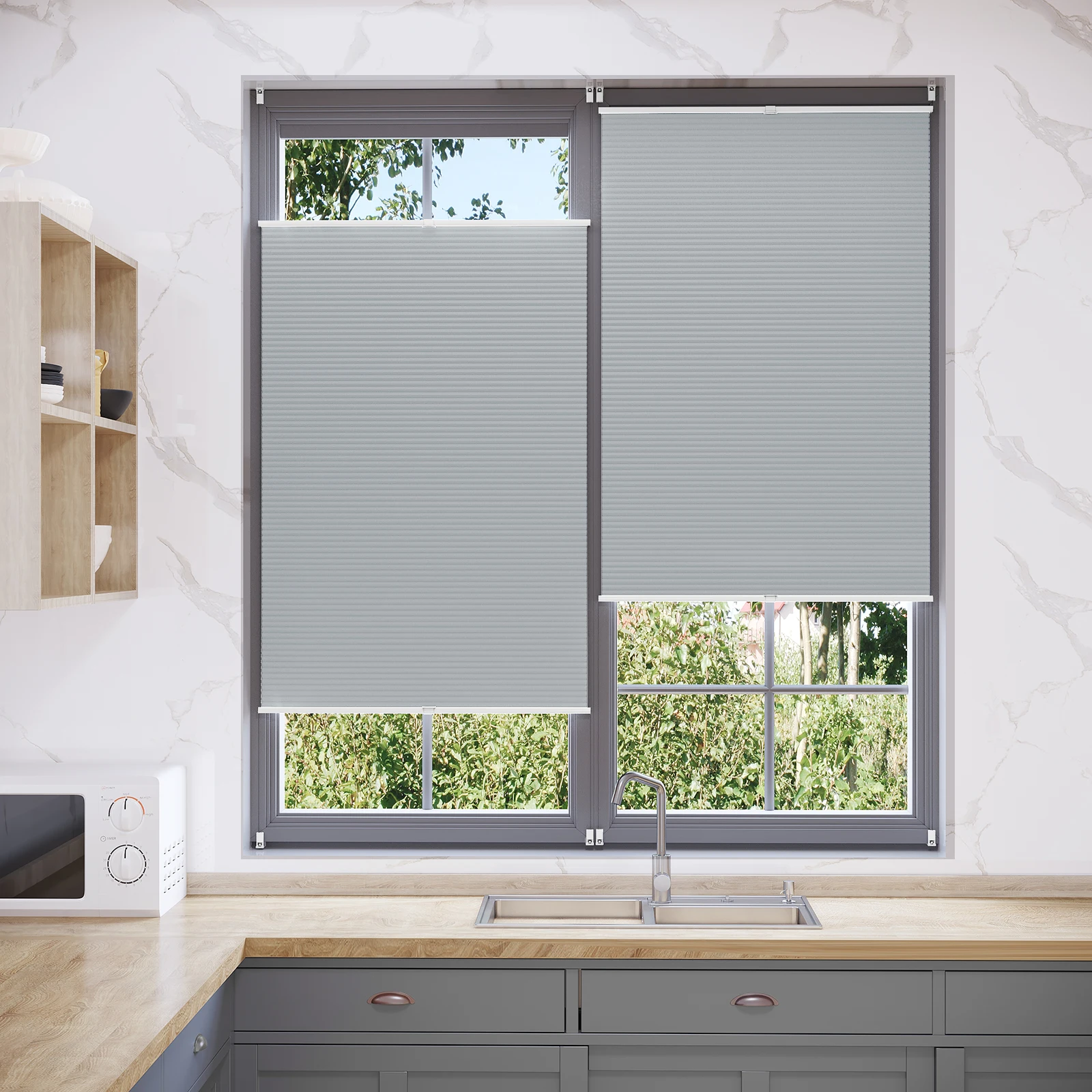 Persianas Plisadas de Panal WOLTU para Ventanas, sin Perforación, Opacas, Grises, Protección Solar, Filtrado de Luz, para Puertas de Dormitorio