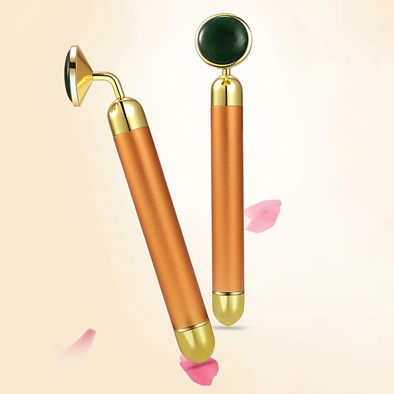 Natural Stone Rose Gold Electric Roller Original Amethyst Quartz Jade Big Frequency Eye Massage Face Care Neck Detox Beauty Tool