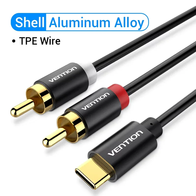 Ventie USB C naar RCA Audiokabel Type C naar 2 RCA-kabel met DAC voor luidsprekerversterker Huawei Xiaomi Laptop USB C-splitter RCA Y