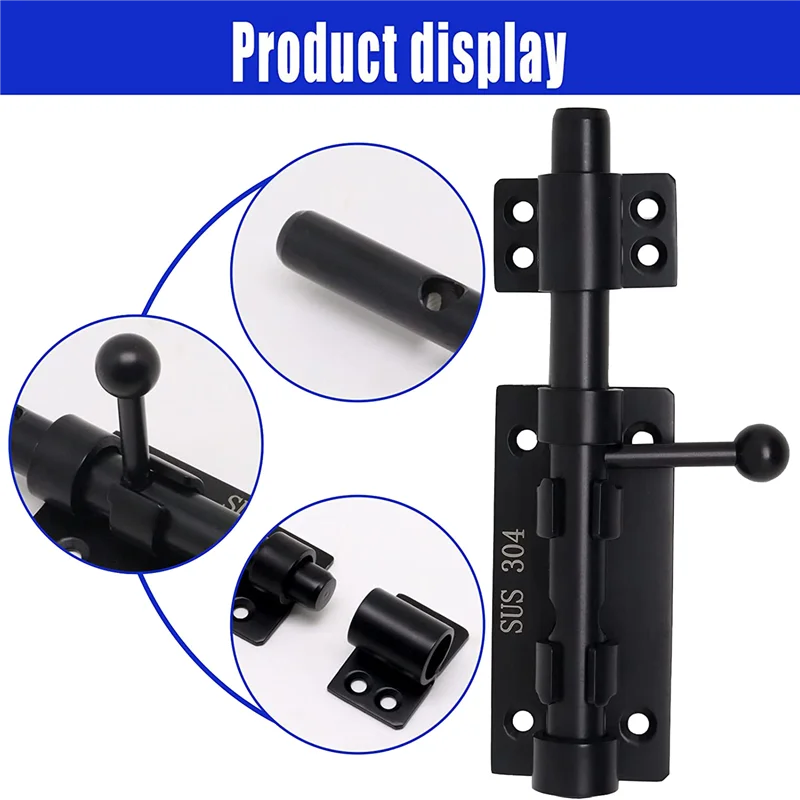 AB42-Heavy Duty Slide Bolt Gate Latch With A Padlock, Horizontal Bolt Latch Floor Latch Hardware And Lockable Black