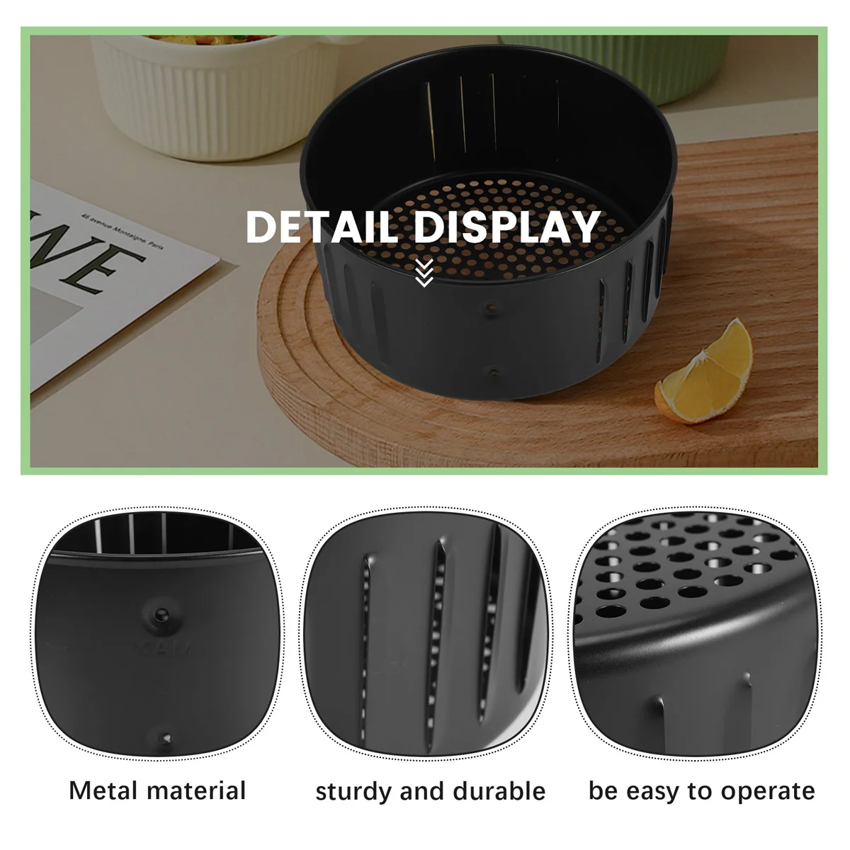 

HLES Air Fryer Replacement Basket, Non Stick Sturdy Roasting Cooking Stainless Steel Baking Tray for All Air Fryer Oven